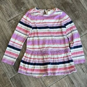 OshKosh‎ Striped Ruffle Hem Long Sleeve Tunic Top Sparkle Accents Girl's Size 7